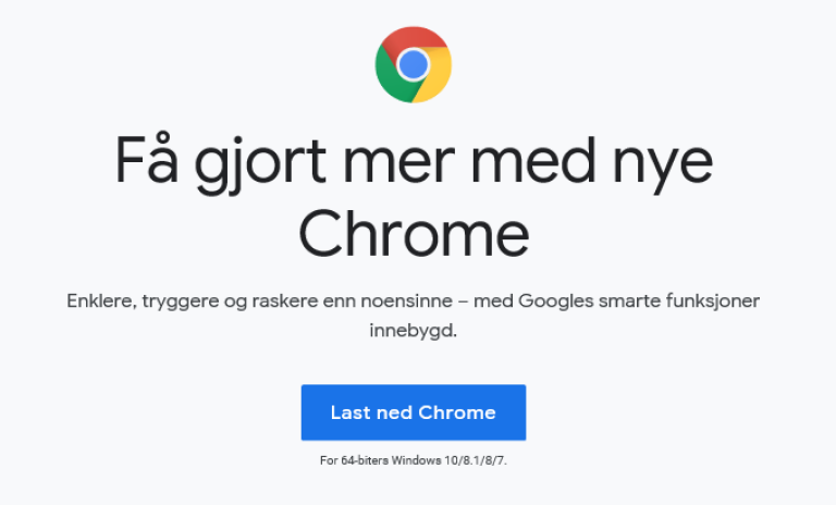Skjermbilde som viser knapp for nedlasting av Chrome