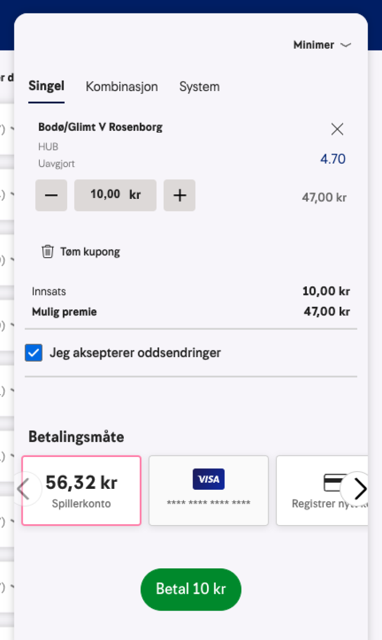 Skjermbilde som viser en Oddsen-kupong på desktop