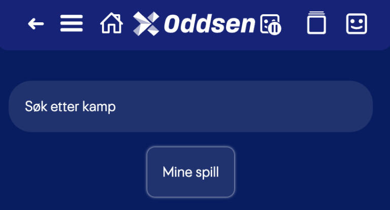 Skjermbilde som viser «Mine spill» i Oddsen-lobbyen i nettleser på en mobil